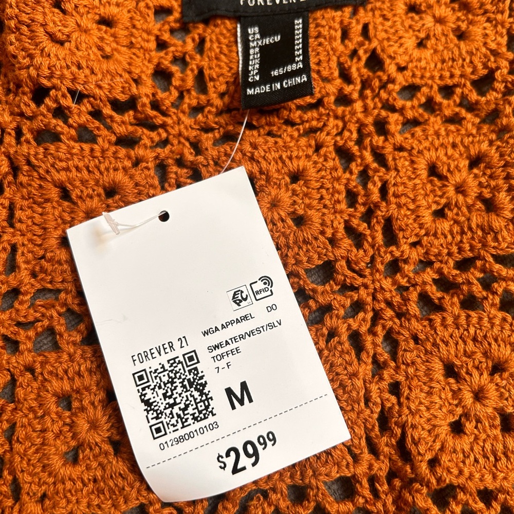 5/$25 Sale Forever 21 brown or orange crochet vest with gold-colored sequins Med - Picture 6 of 7